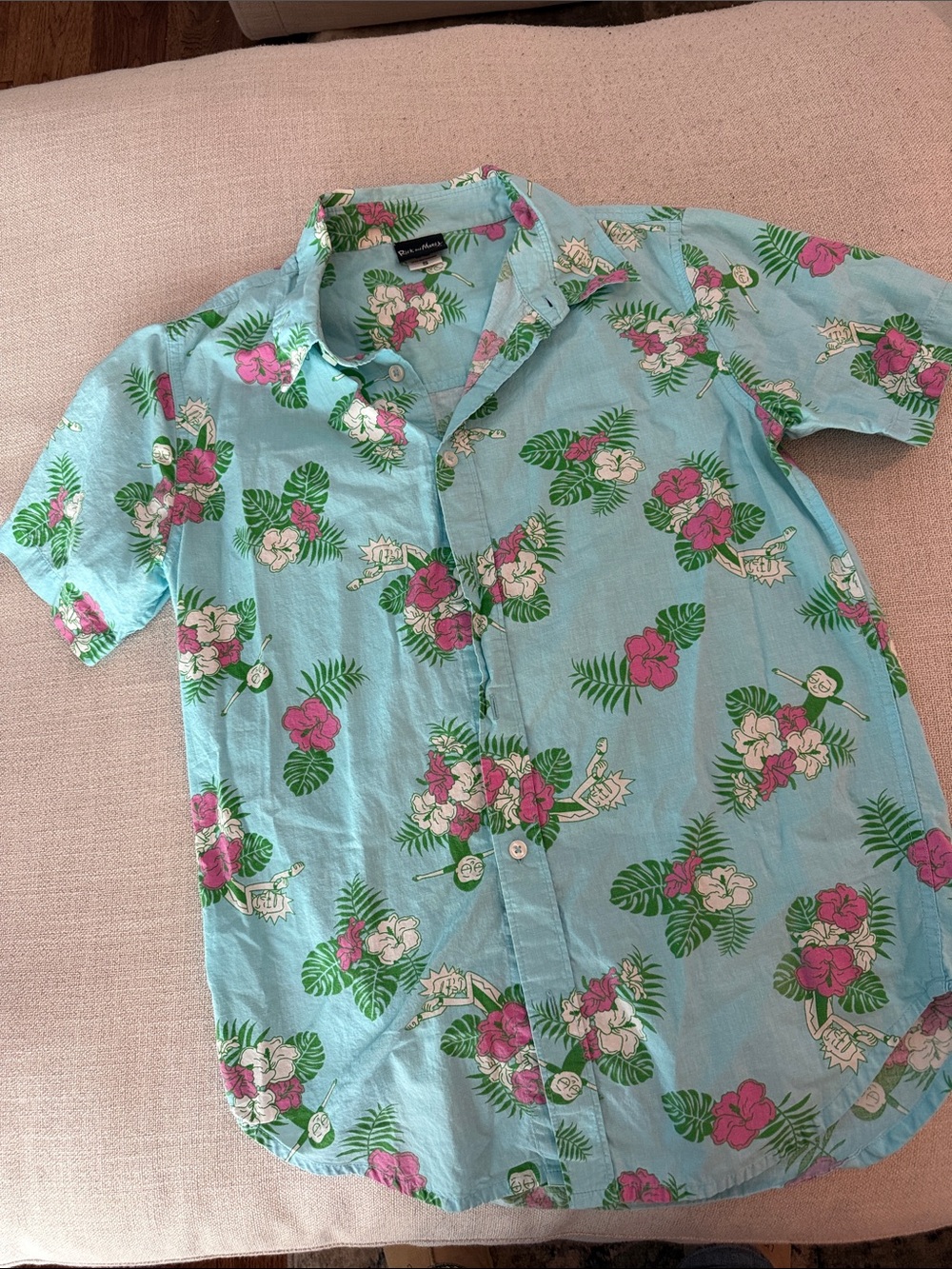 Rick and Morty Casual Light Blue Floral Button-Down Shirt
